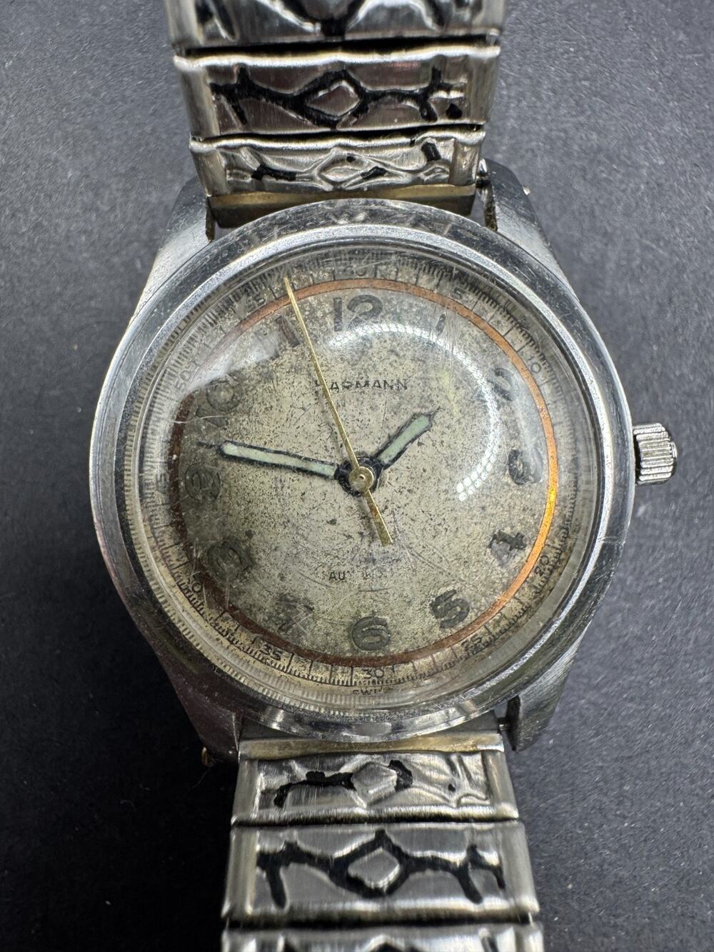 Vintage Harman Early 1900s Incabloc Automatic Silver Case Manual Wind Watch